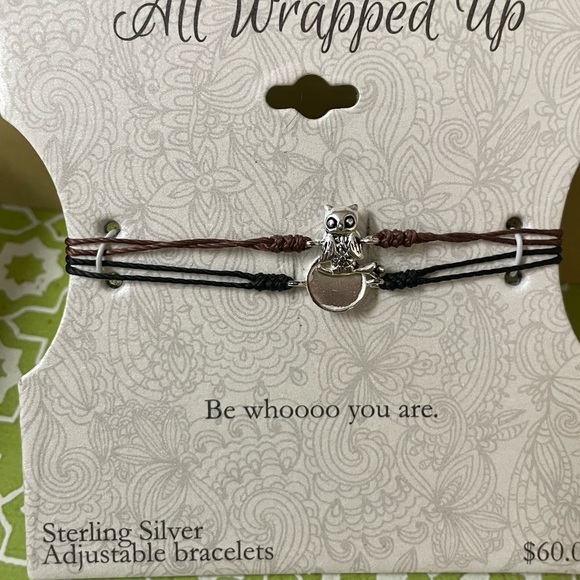 NEW 2 Adjustable Satin Bracelets. Brown Satin With SS Owl.Black Satin SS Circle. - Picture 2 of 5